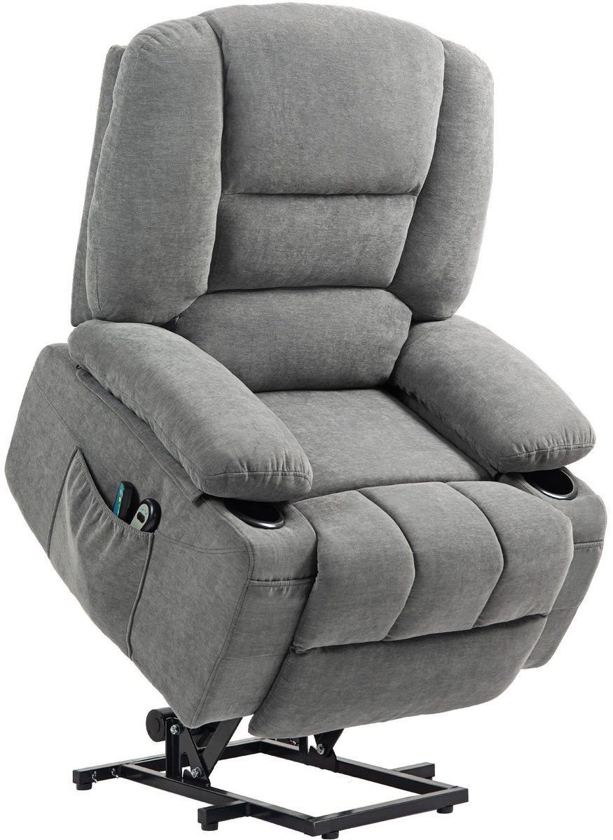 Merax Elektrische Relaxfauteuil met Opsta Functie - Massagestoel met Verwarming - TV Stoel met Ligfunctie en Voetensteun - Seniorenstoel met Afstandsbediening - Donkergrijs