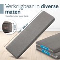 Donkergrijs bankkussen 150-200 cm lang, 24cm en 30cm breed, 4cm dik met ritssluiting.