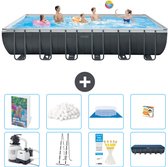 Intex Rechthoekig Ultra XTR Frame Zwembad - 732 x 366 x132 cm - Inclusief Pomp - Ladder - Grondzeil - Afdekzeil - Filterbollen - Speelgoed - 9-delig