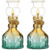 Set van 2 retro glazen olielampen met instelbare vlam - sfeerverlichting voor binnen