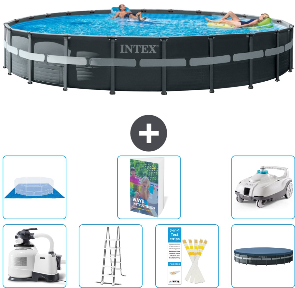 Intex Rond Ultra XTR Frame Zwembad - 732 x 132 cm - Inclusief Pomp - Ladder - Grondzeil - Afdekzeil Stofzuiger - 8-delig