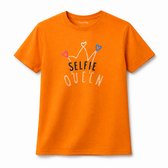 T-shirt Selfie Queen à paillettes | Vêtements Enfants fête du roi | Orange | taille 152
