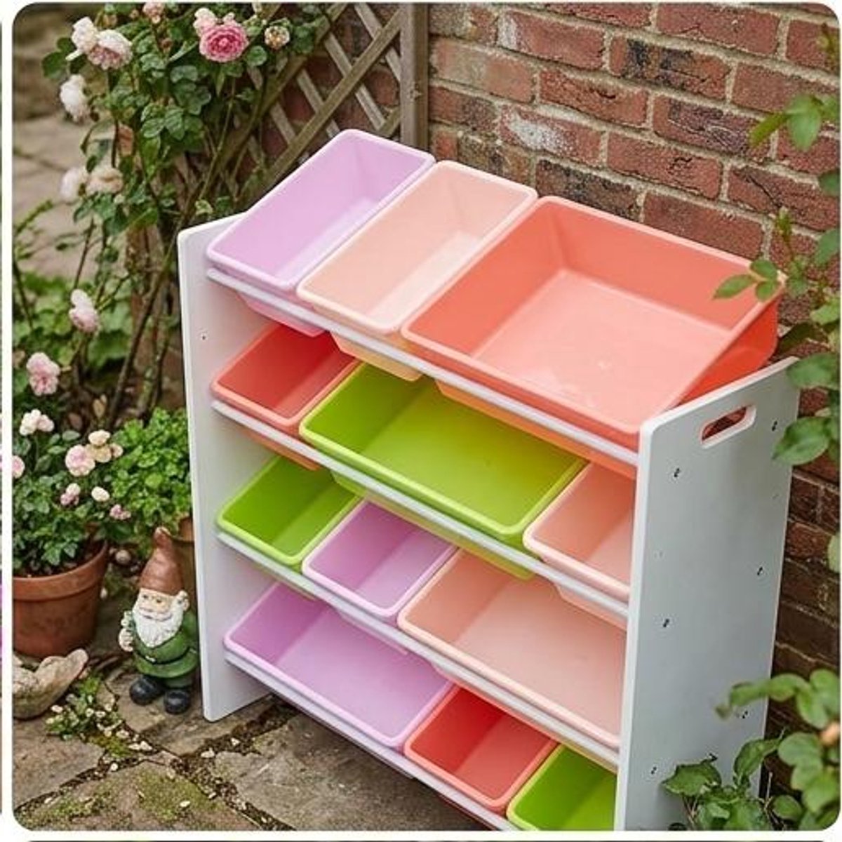 Speelgoed opbergkast met bakken 85 x 27,7 x 79 cm – kinder speelgoed organizer met 12 uitneembare bakken, houten opbergrek voor kinderkamer – Urbanhome