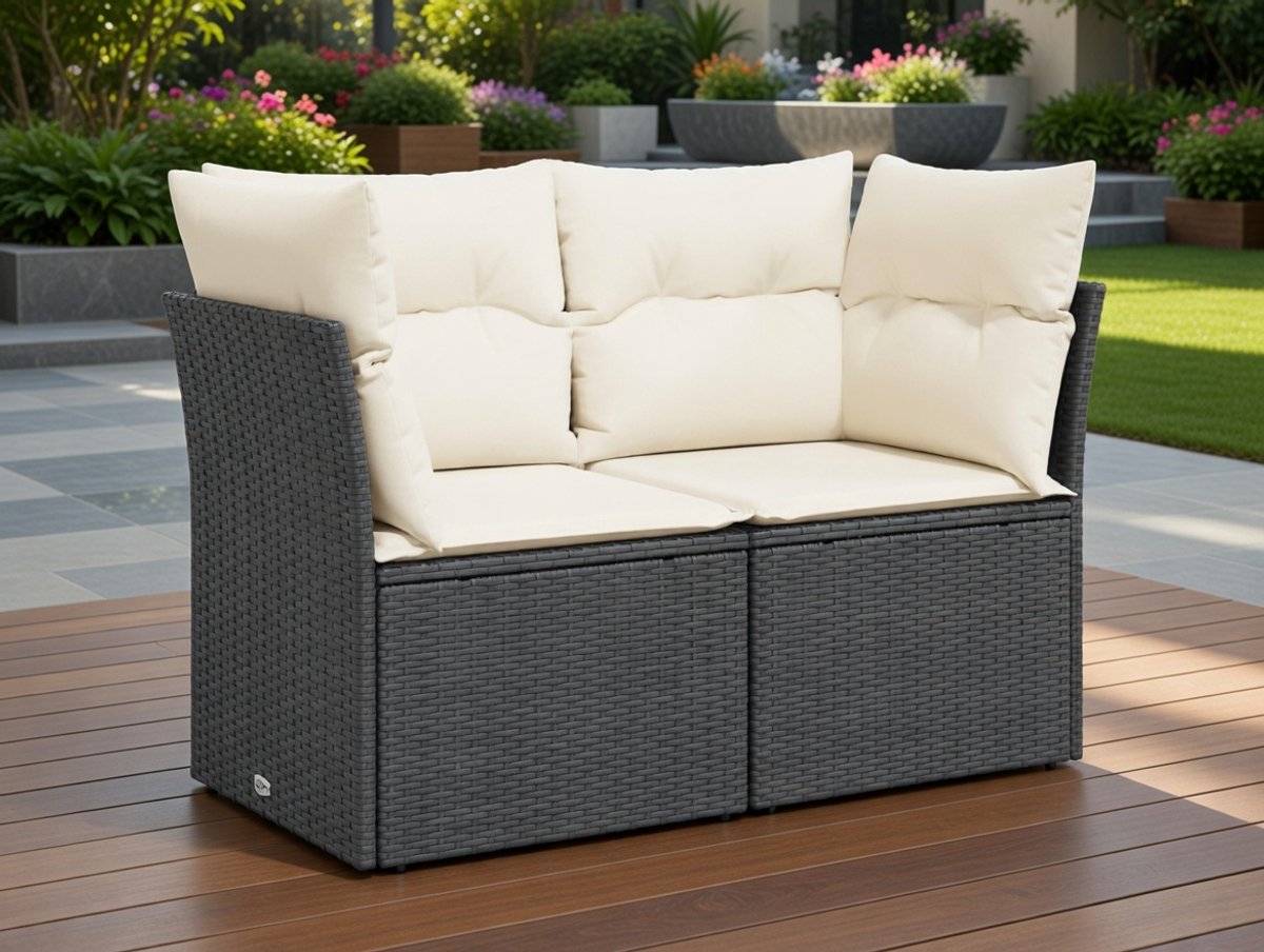 Luxe 2-Zits Rattan Loungesofa voor Balkon en Tuin – Comfortabele Polyrattan Tuinbank met Kussens – MedaHomeStore