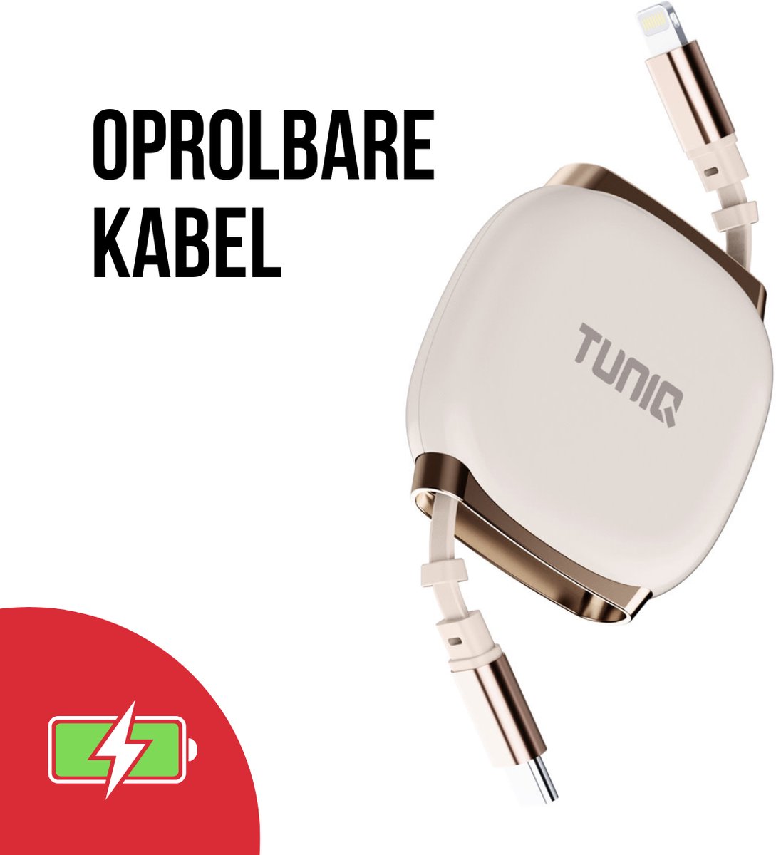 TUNIQ 27W USB-C naar Lightning Kabel 100cm - Snelle oplaadkabel - Oprolbaar - Champagne