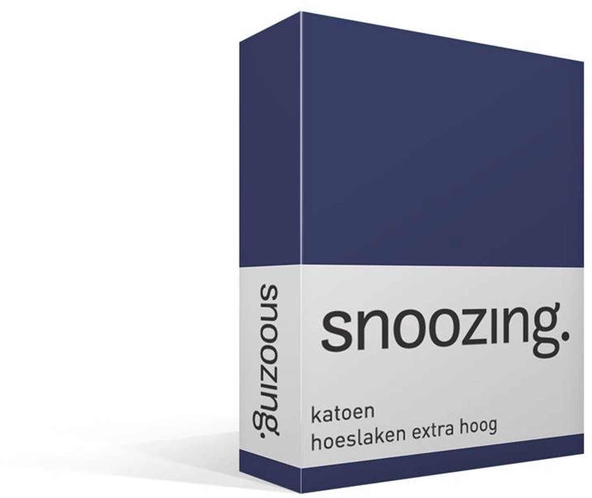 Snoozing - Katoen - Extra Hoog - Hoeslaken - Eenpersoons - 80x200 cm - Navy