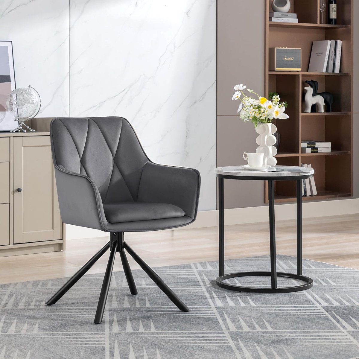 Eetkamerstoelen Set van 2 – Velvet – Met Armleuningen – Grijs – 5 cm – Industrohome