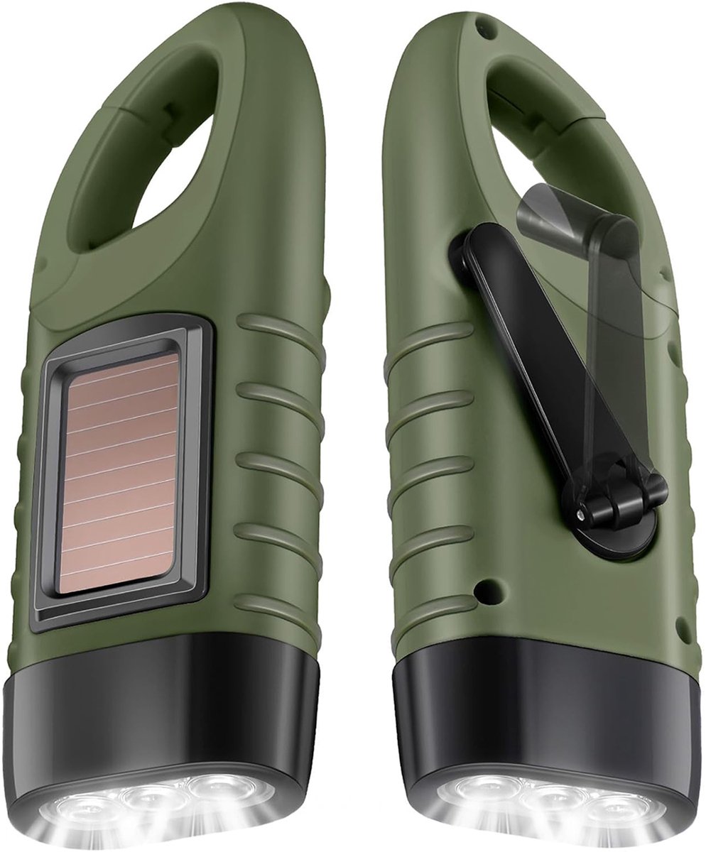 Bondoo Opwindbare zaklamp 2 stuks - Zaklamp noodpakket - Knijpkat - Zaklamp Opwindbaar - Zaklampen - Noodzaklamp bij stroomuitval - Knijpkat Zaklamp Dynamo - Noodverlichting Stroomuitval - Zaklamp LED handmatig oplaadbaar - Donkergroen