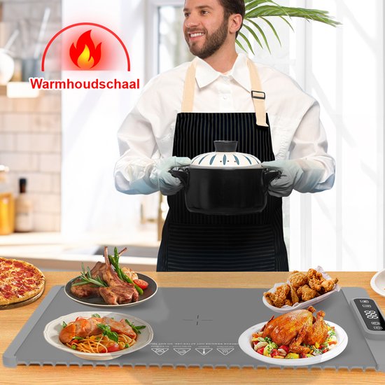 WoodyDoody Elektrische Verwarm Mat Warmhoudplaat Gerechten Dienblad EU VERSIE Celcius - XXL Bordenwarmer - Eenvoudig Ontdooien Diepvries Producten - Draagbaar met Temperatuur Regelaar - Timer Functie Eenvoudig op te Bergen - Drogen Servies — afbeelding 2