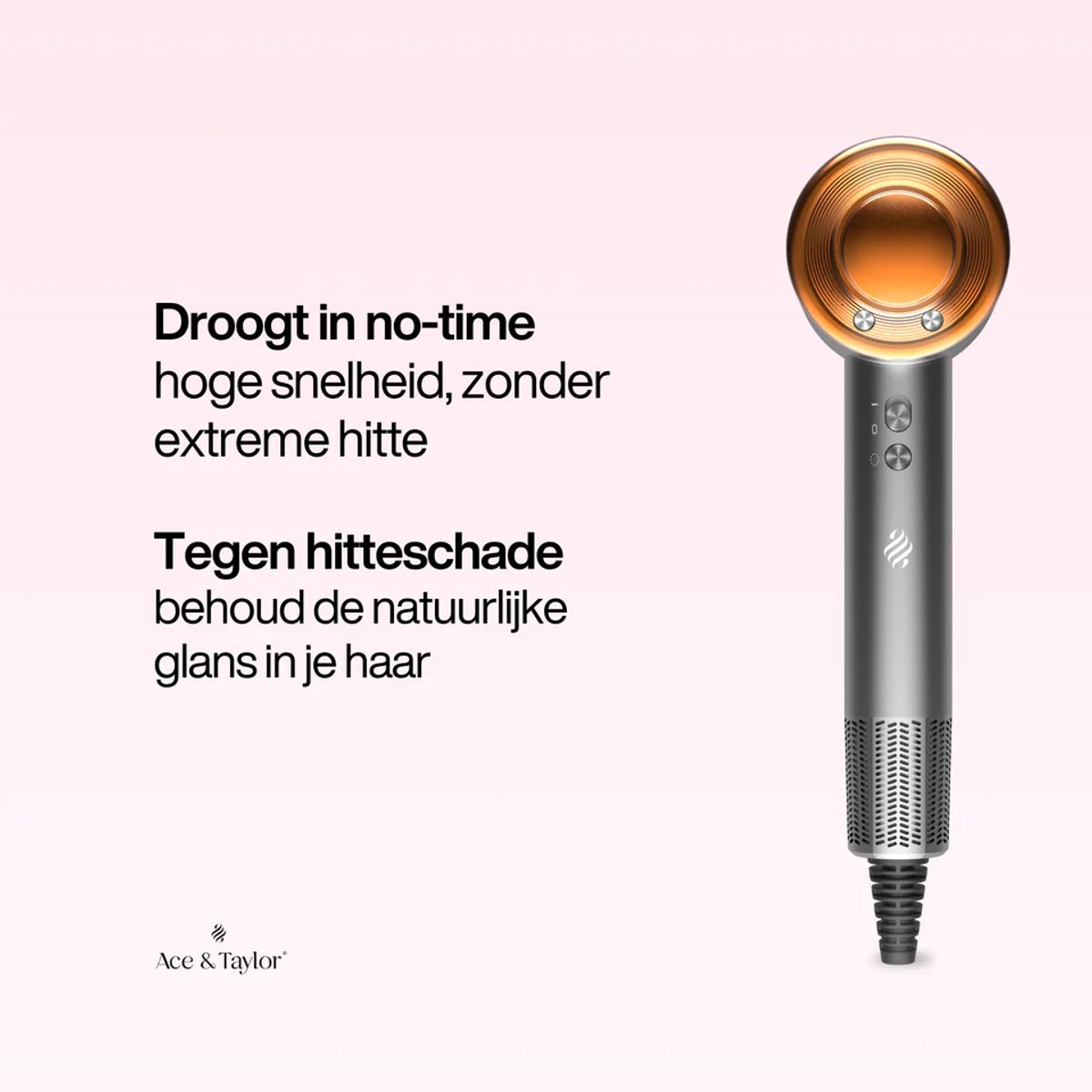 Ace & Taylor PrecisionAir High Speed Föhn - Ionische Haardroger met Diffuser - 1400W BLDC motor - Krachtige Luchtstroom - 3 Warmte- & 3 Snelheidsstanden - 5 Magnetische Opzetstukken - Lichtgewicht - Sandstone Gold (HB232) thumbnail 5