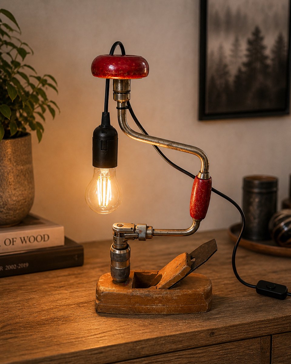 Handgemaakte Industriële Tafellamp Vintage Gereedschap Design – 43x23 cm – Unieke Woondecoratie