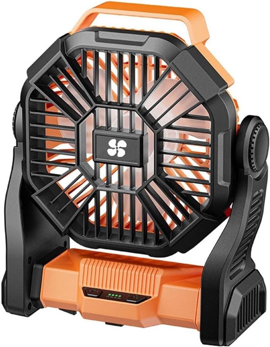 VHV - Campingventilator met LED lamp 4 standen en ophanghaak oplaadbaar via USB Type-C voor tent camper bureau strand en vissen