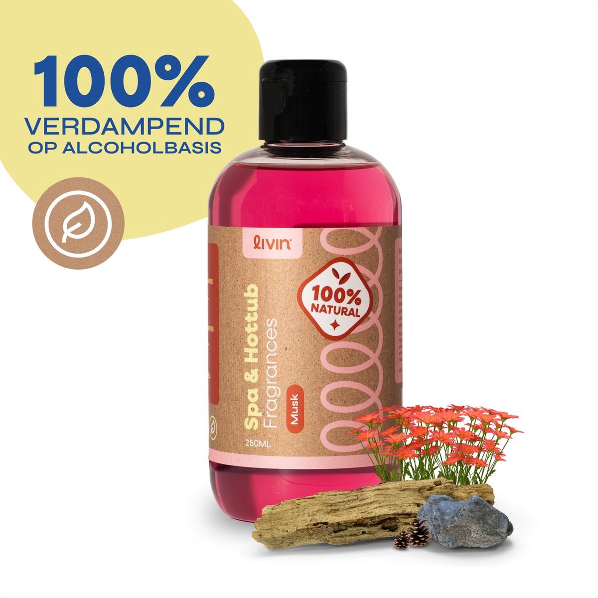 LIVIN' Spa Geur Musk - Whirlpools - Hottub Geuren - Spa Geuren - Spa Geur Musk - Op Alcoholische Basis - Tast Waterkwaliteit Niet Aan - Spa Aroma - Hoge Concentraat - Geschikt voor Jacuzzi, Spa en Hottub - 250ML - Roze