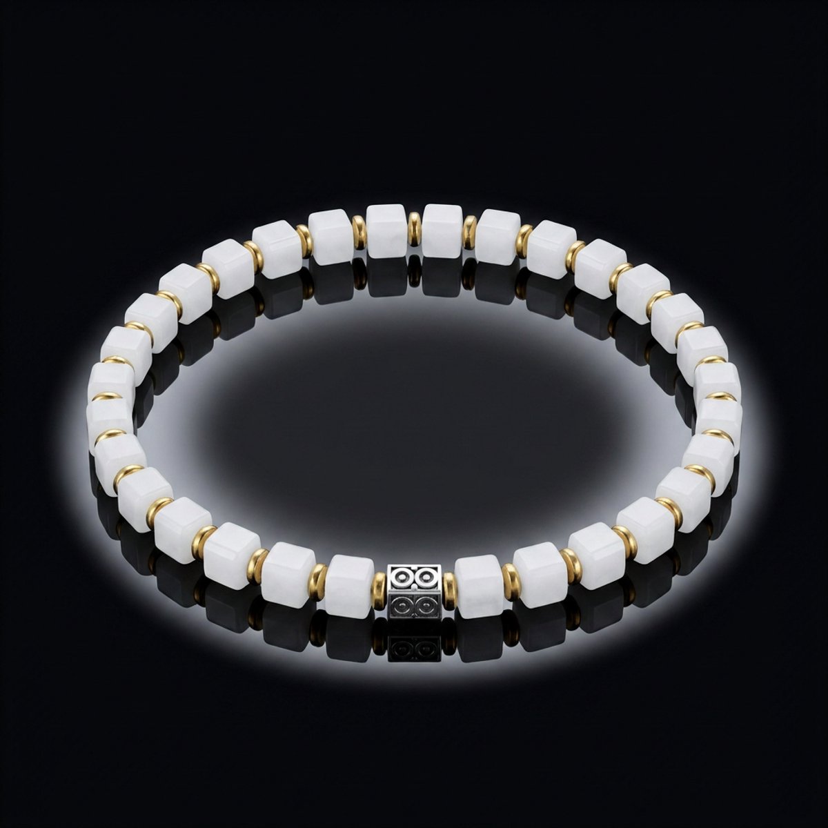 SilverGold Minimalist Bracelet - Witte Schijfkralen & Verguld 925 Zilver - 21cm - Heren & Dames،Moederdag