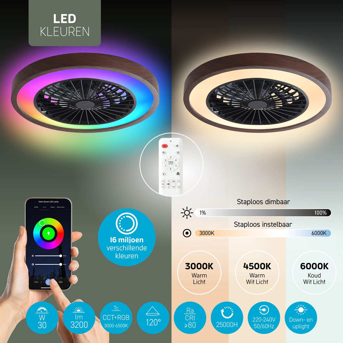 Varin plafondventilator met RGBW-verlichting thumbnail 4