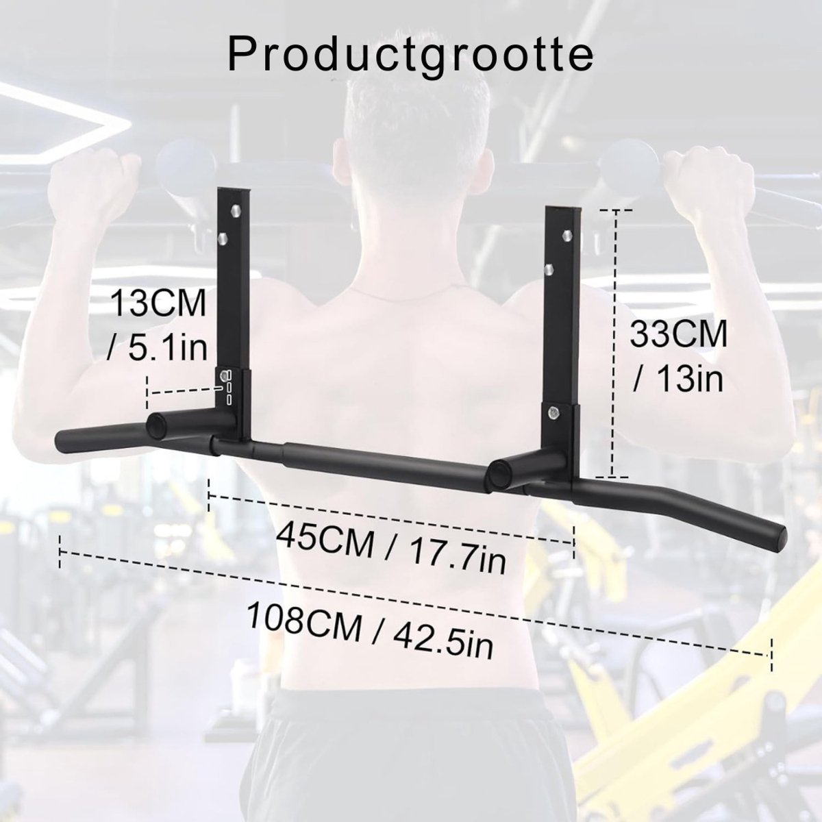 YOR® Pull Up Bar - Wasstrips - Pull Up Station - Zwart - ‎ 43cm x 15cm x 11cm thumbnail 2
