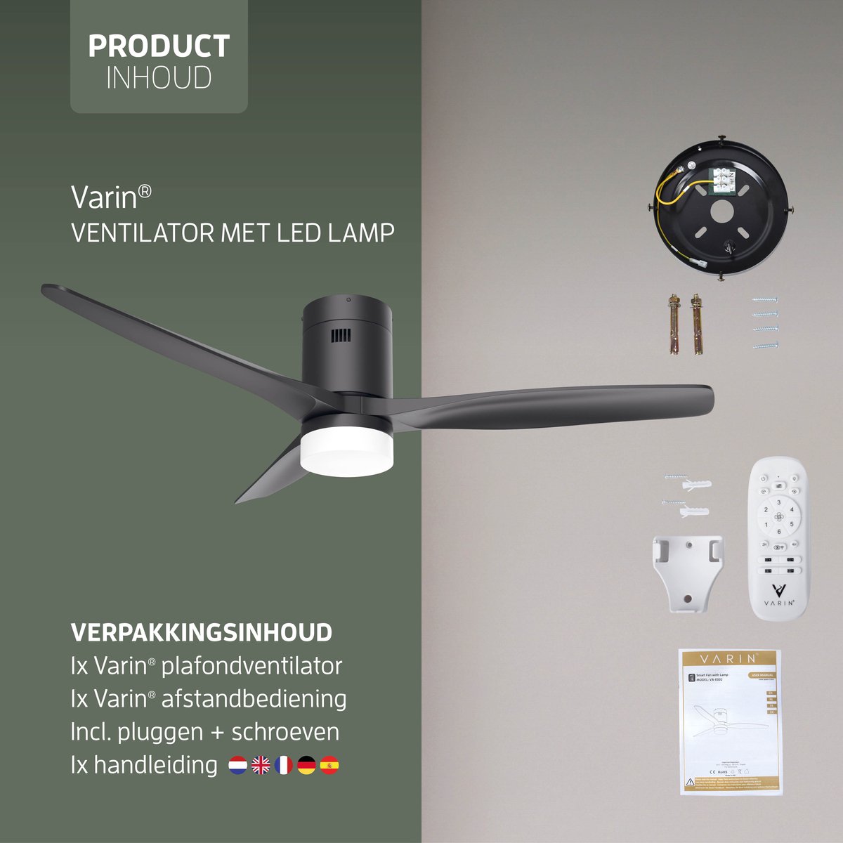 Varin® Smart Ventilator met LED verlichting - Zwart - Tuya Wifi - LED 18W CCT - Lange bladen - Ø 132cm - 6 snelheden - Super stil 20dB - Met afstandsbediening en gratis app - Ventilatorkachel - Ventilatoren plafond - Verkoeling en verwarming — afbeelding 9