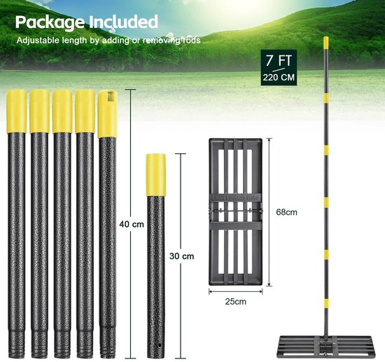 Dailygoody - Opvouwbare gazonhark - Efficiënte grashark - Handvat 220 cm - Gladde randen - Ideaal voor gazononderhoud - Compact en gebruiksvriendelijk — afbeelding 4