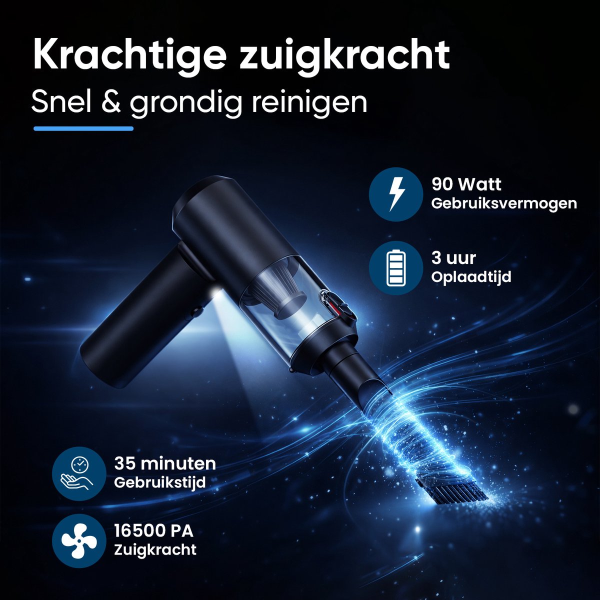 CarMe 2-in-1 Auto Stofzuiger Pro - Zuigen & Blazen - Kruimeldief - 8 Opzetstukken - Oplaadbaar - Handstofzuiger - Air Duster - Zwart — afbeelding 4