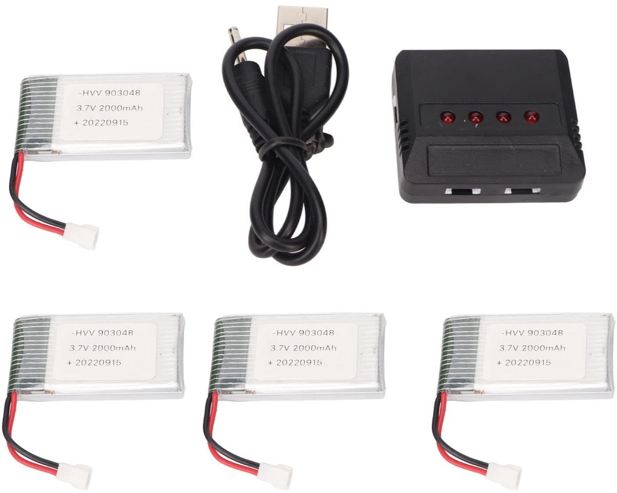 aladdien - Lithium Batterijen - 4-in-1 Oplader - 2000mAh - Geschikt voor RC Drone - Inclusief 4 Batterijen - Ideaal voor H11D H11C en KY 601S