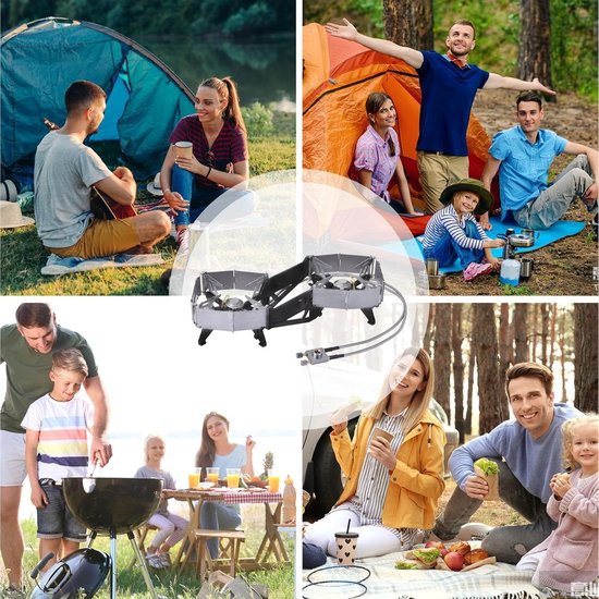 Campingkooktoestel met twee branders, draagbaar campingkooktoestel, twee-pits kooktoestel voor camping, winddicht, high-performance camping-picknick-oven voor buiten voor de jacht — afbeelding 2