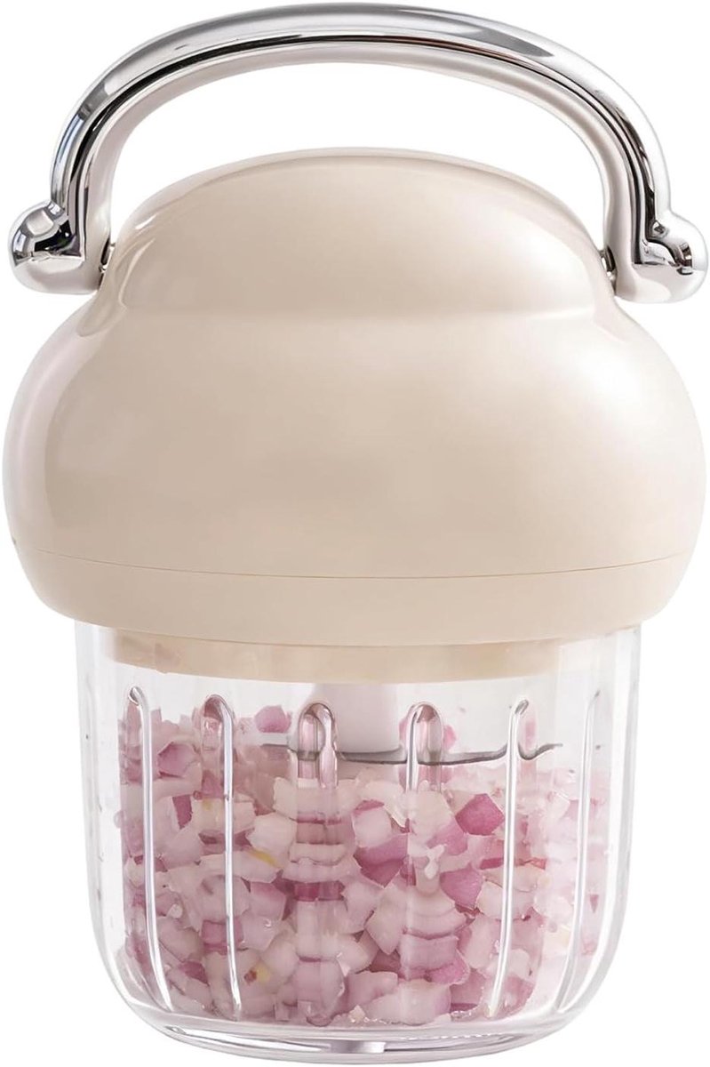 Mini Hakmachine Keukenmachine Hakker Voedsel Bereiden Draadloos Gemak 350ml Capaciteit Beige