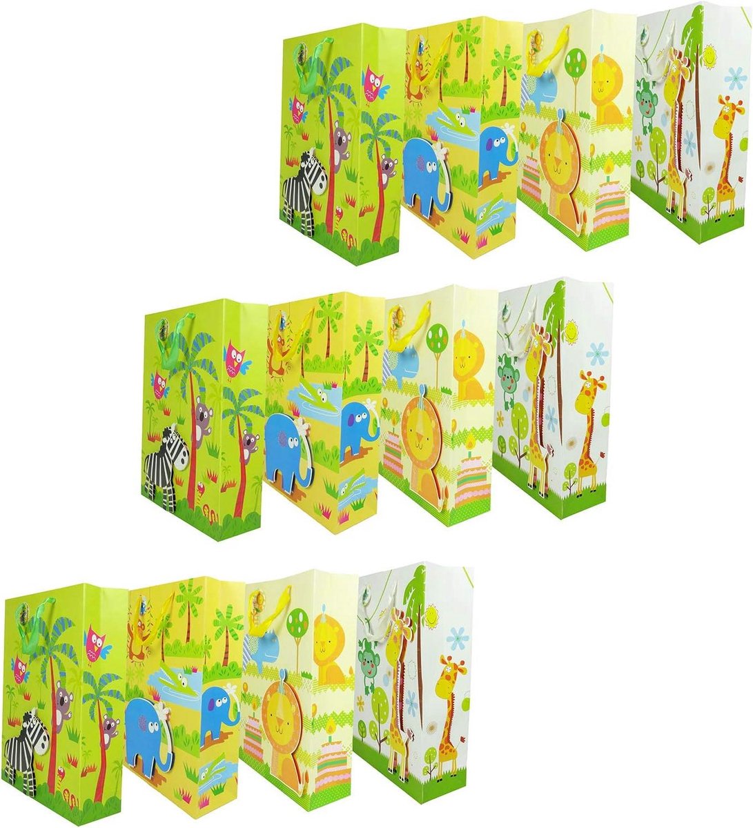 Cadeauzakjes Papier - Geschenktasjes Set - Feestelijke Verpakking - Sterk Gelamineerd - Set van 12 - Multikleur