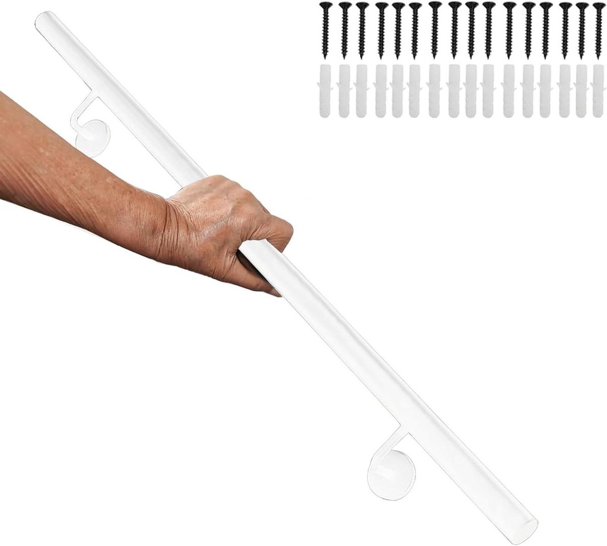 Trapleuning Set - Muurbeugel Leuning - Veilig Traplopen - Stevig Metaal - 150 cm - Wit