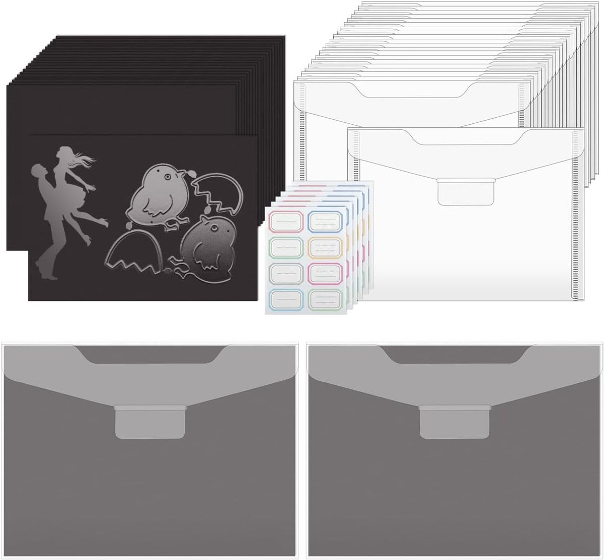 46-delige set met 0.5mm dikke film- en labelstickers, rubberen magnetische vellen en transparante opbergzakken met 48 labels en malletjes voor magnetische opslag