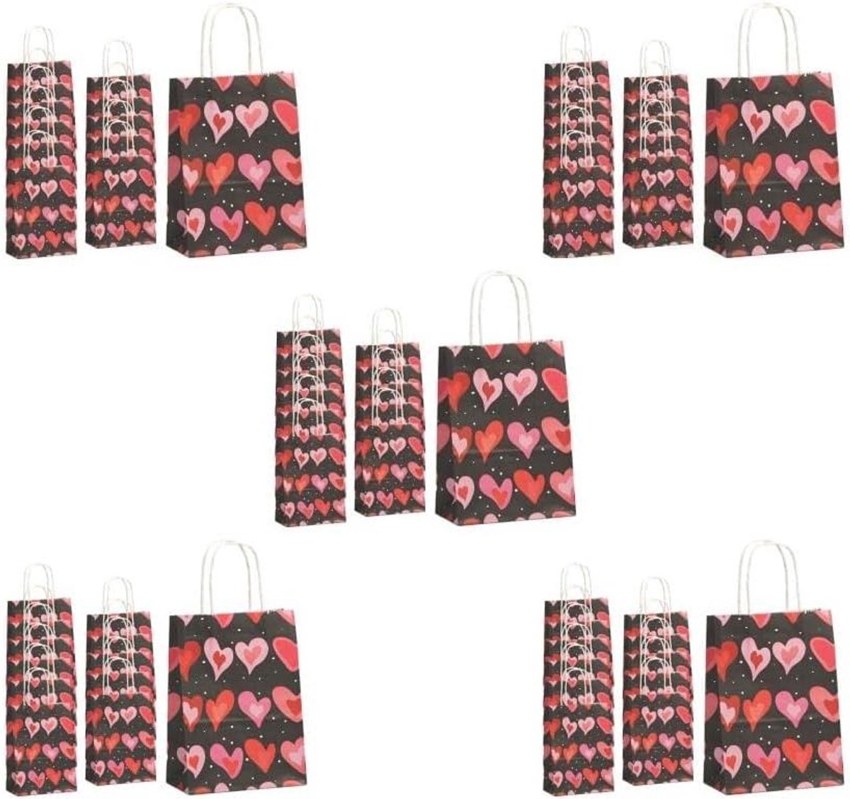 Feestelijke Cadeauzakjes - Geschenkverpakking - Feestelijke Decoratie - Met Hart Print - 21 cm - Zwart