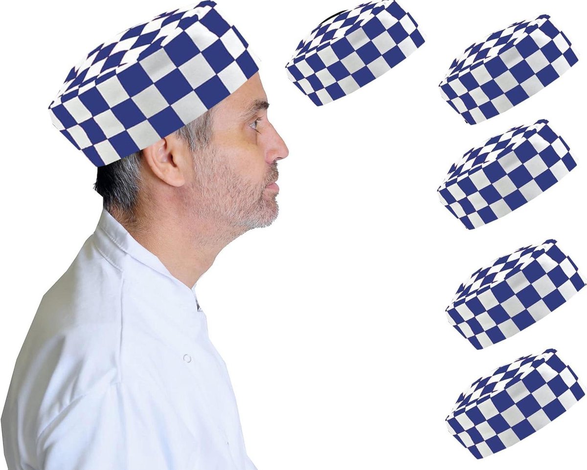 Chef Hoofddeksel - Koksmuts Pet - Hygiënisch Werken - Zacht Stofontwerp - One Size - Wit Ruit