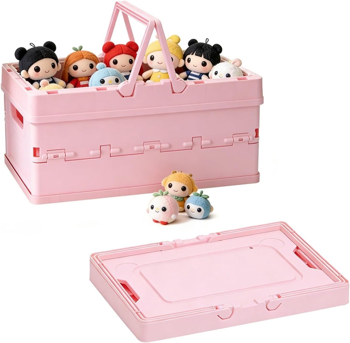 Klapbox met deksel - Opvouwbare bak - Spullen opbergen - Stofdicht en waterdicht - 30x21x16 cm - Roze