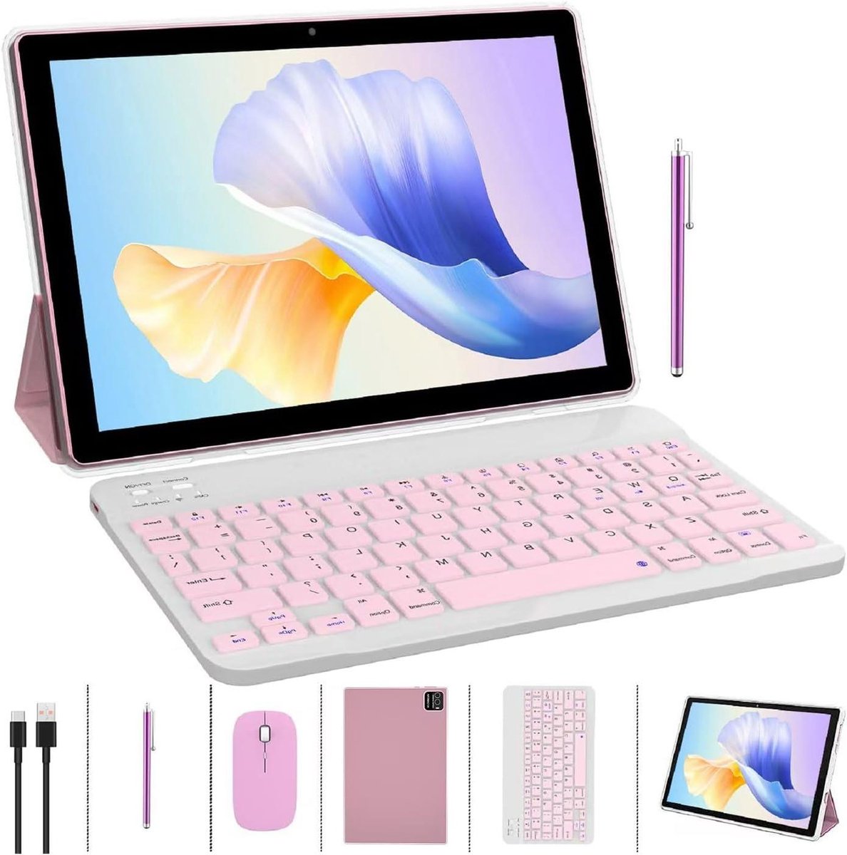 Tablet met Toetsenbord - 2-in-1 Computer - Productief Werken - IPS Display - 10 inch - Roze
