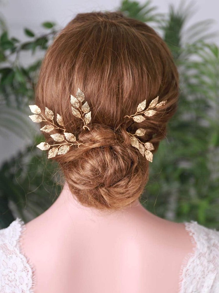 Haarspelden Set - Bruiloft Accessoires - Feestelijk Kapsel - Elegante Blad Vorm - 125 cm - Goud