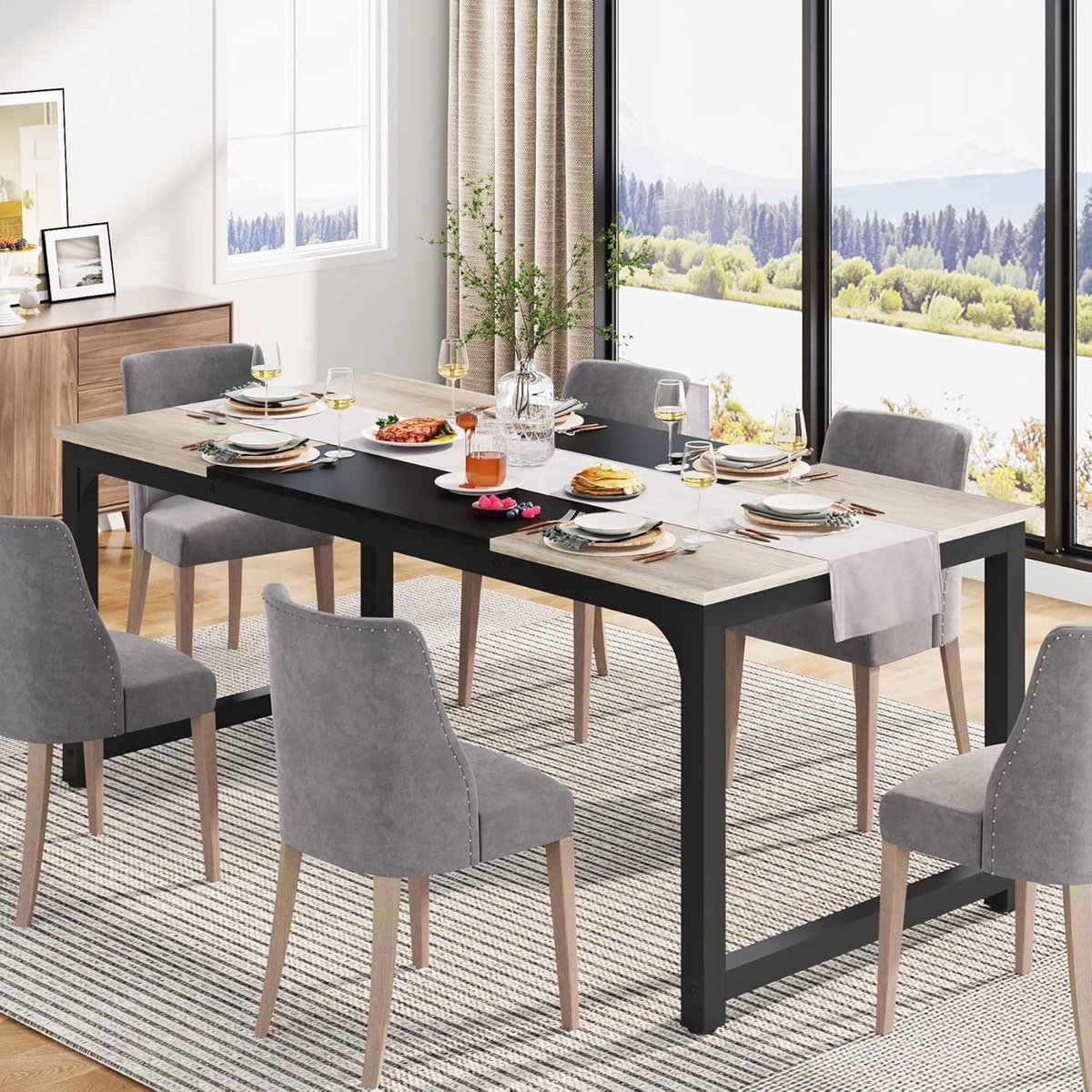 Eettafel 160x80 cm – Industriële Rechthoekige Eettafel voor 4-6 Personen – Witte Keukentafel met Metalen Frame – Moderne Houten Eettafel – Stabiel & Duurzaam – Dader