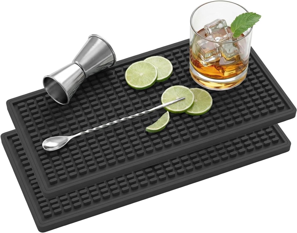 Barmatten Set - Droogmatten Bar - Dranken Serveren - Antislip Ontwerp - 2 stuks 14x30 cm - Zwart