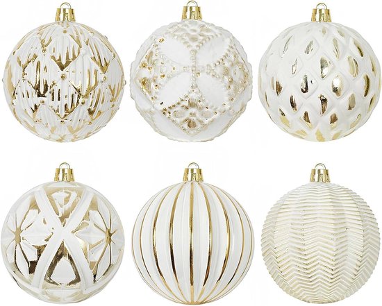 Foto: Kerstballen ornamenten boomdecoraties kerstversiering vintage rustieke stijl 8 cm wit goud