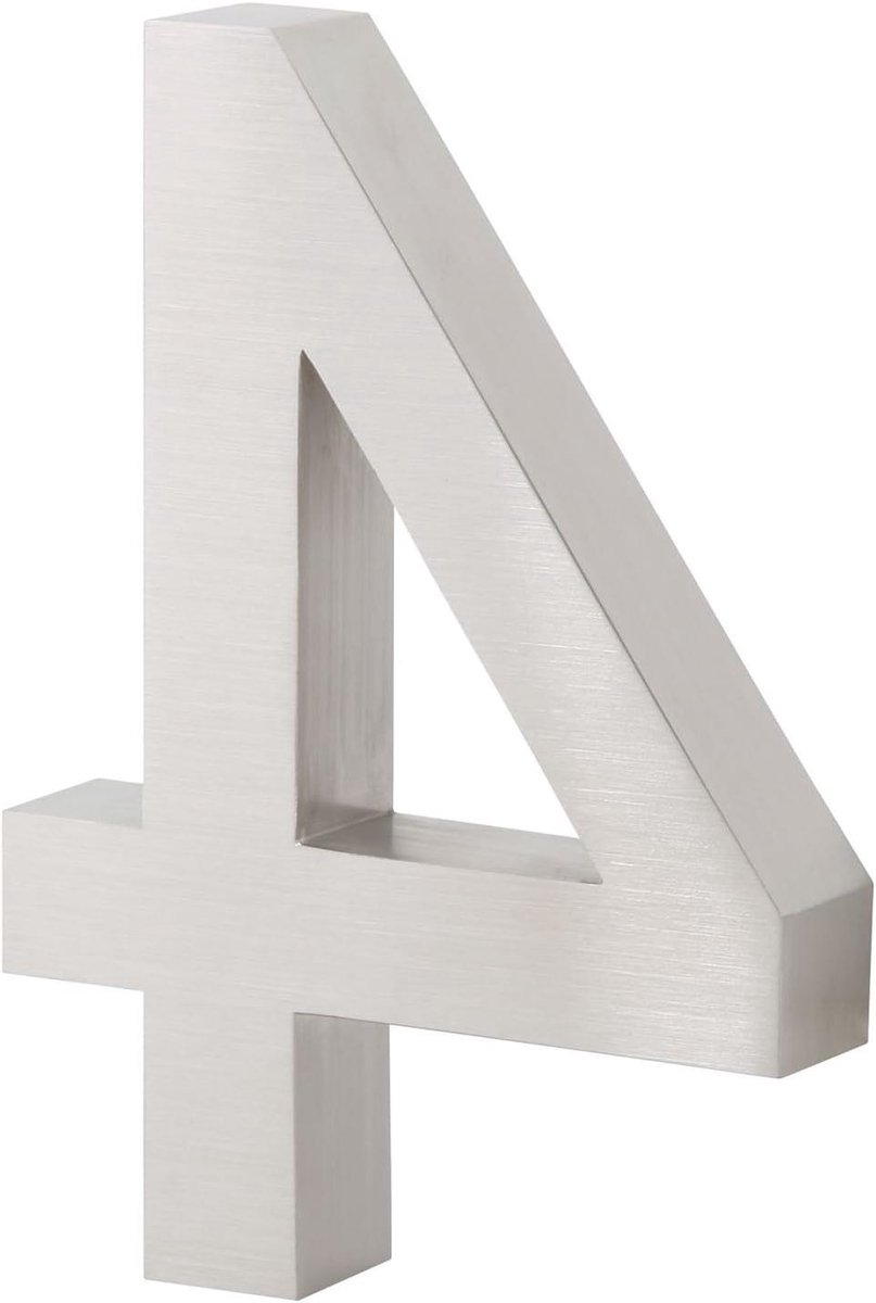 Huisnummer Roestvrijstaal - Modern Cijfer - Huis Markeren - 3D Look Mat Geborsteld - 20 cm Hoog - Zilver