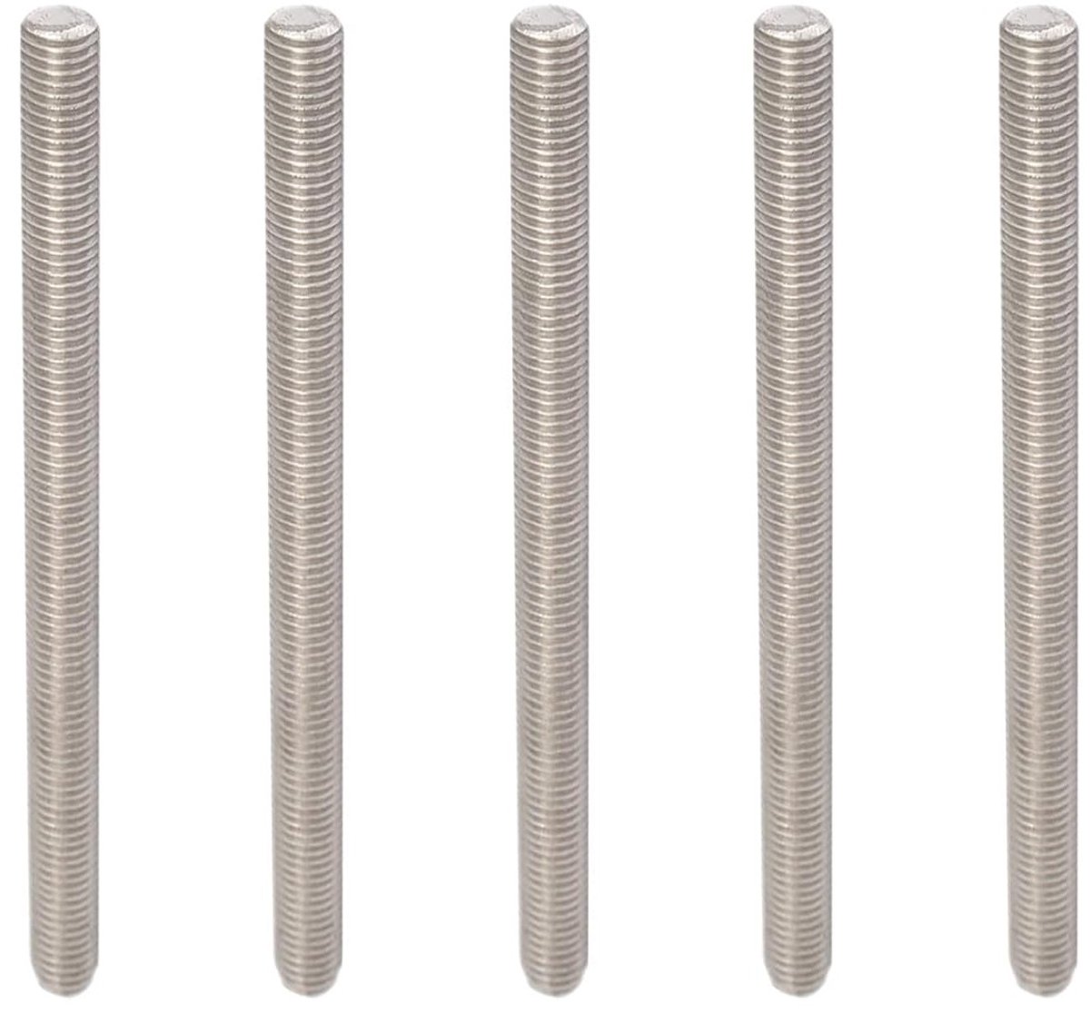 Volledige Draadstang van 304 RVS voor Kledinghangers en U-bouten, M8 x 120 mm, 1.25 mm Draadstijging, Set van 5, Duurzaam en Roestvrij
