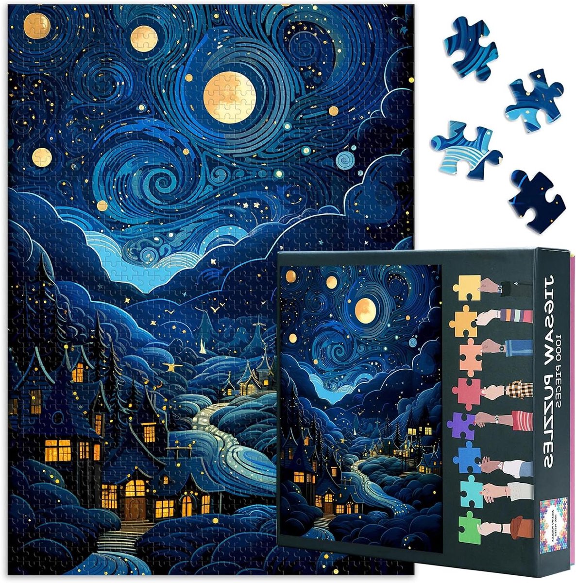 Winterdorp Puzzel - Legpuzzel 1000 stukjes - Ontspanning en decoratie - Uitdagende afbeelding - 50 cm x 70 cm - Kleurrijk