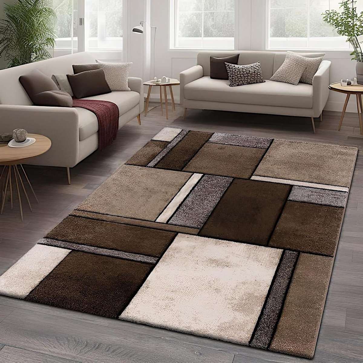 Designervloerkleed Geruit - Moderne Vloerbedekking - Woonkamer Decoratie - 3D Kleurverloop