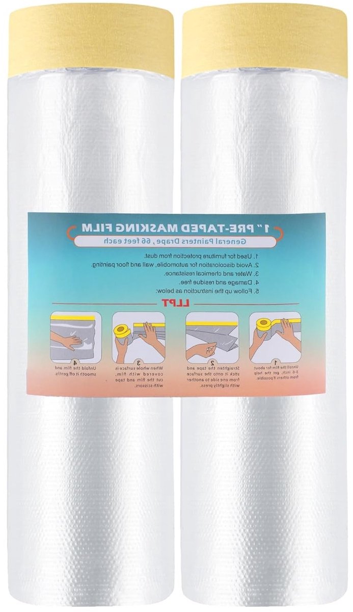 Beschermfolie en Zelfklevende Tape - 2 Rollen Transparante Dekfolie voor Auto en Muren, Stof- en Spatbescherming, 150 cm