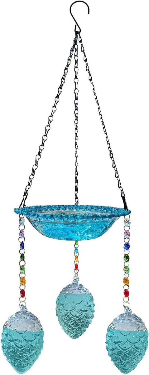 Vogelbad Voederhuisje - Decoratief Glas - Vogels Lokken - 2-in-1 Functie - 30 x 25 x 19 cm - Blauwgroen