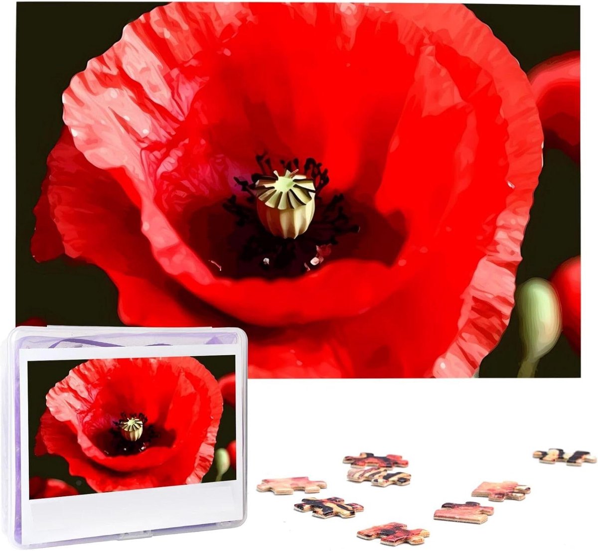 Houten Puzzel - Foto Puzzel - Ontspanning - Gepersonaliseerd Ontwerp - 1000 Stukjes - Papaver Bloem