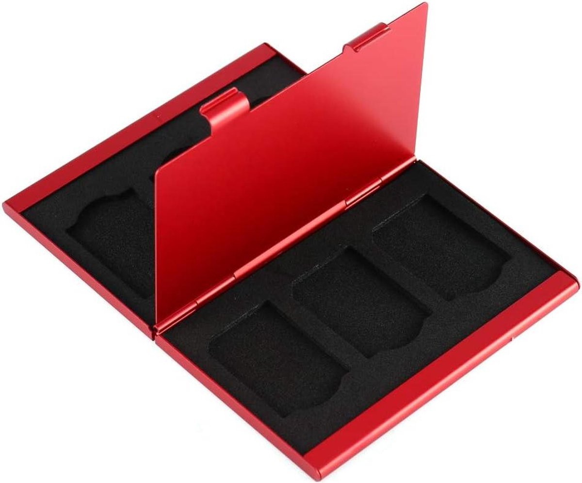 SD-kaarthouder - Geheugenkaart Case - Kaarten Organiseren - Robuuste Aluminium Constructie - 6 Kaarten Opslag - Rood