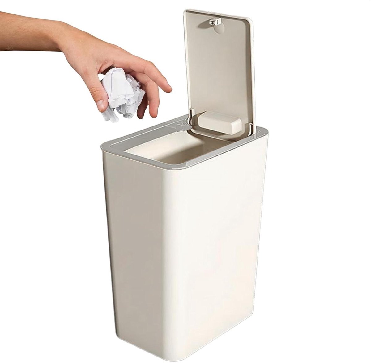 Afvalbak Met Deksel - Prullenbak - Ruimte Besparen - Geurdichte Afsluiting - 10 Liter - Wit