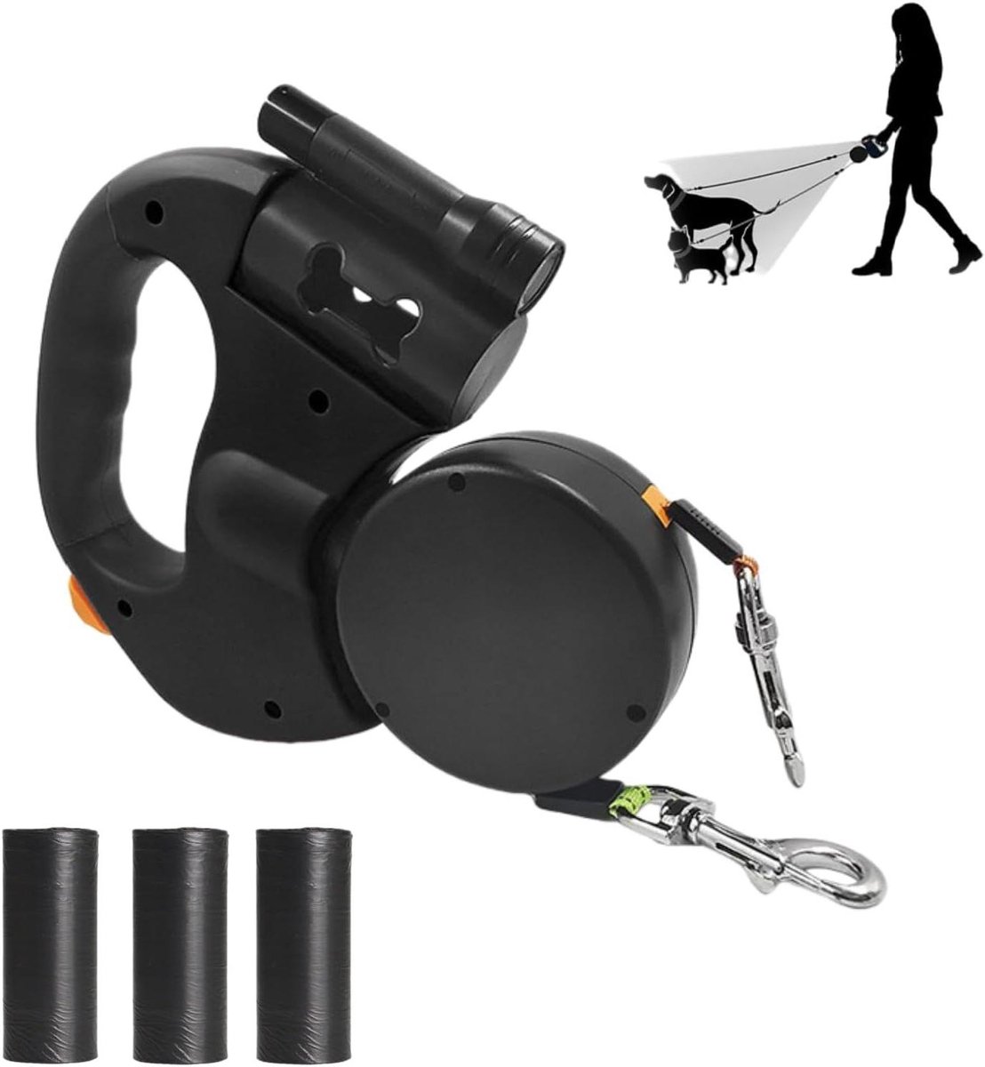 Dubbele Hondenlijn - Dubbele Riem - Twee Honden Uit - 360° Anti-Knoop - 3m Uittrekbaar - Zwart