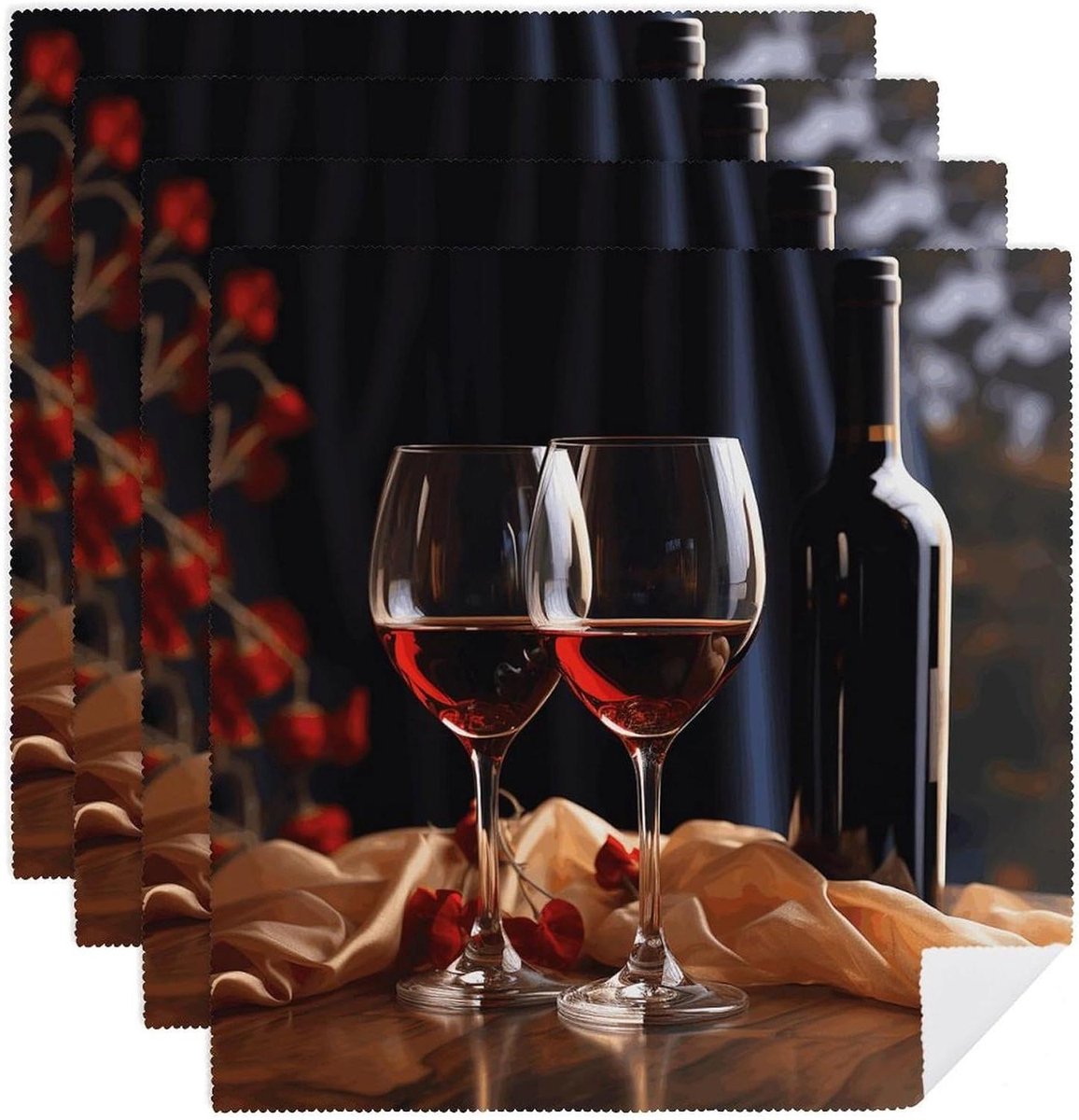 Doek Servetten - Stoffen servetten - Diner Decoratie - Bloemen Patroon - 4 STKS 47.5cm - Rood