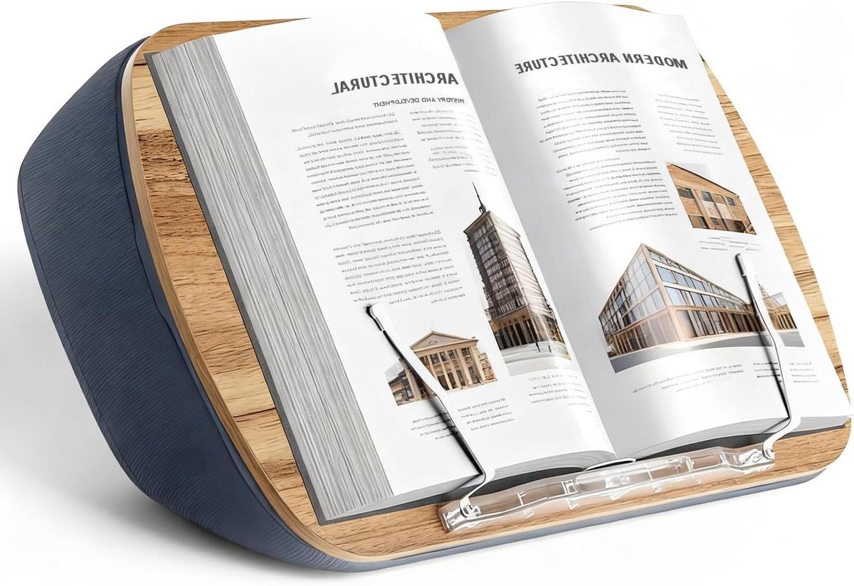 Boekenstandaard Kussen - Leeshouder - Handsfree Lezen - Zacht Comfort - 43 x 27 cm - Grijs