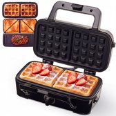 KitchenBrothers 3-en-1 KitchenBrothers - Machine à sandwich - Appareil de gril - Grills et planchas de gril interchangeables - Ouverture à 180° pour Gourmet - Zwart/ Acier inoxydable